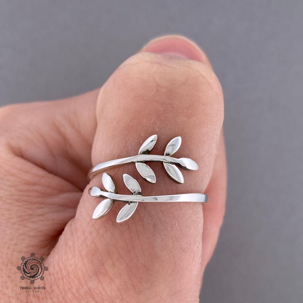 925 Sterling Silver Leaf Wraparound Bypass Ring Sizes 5 - 10